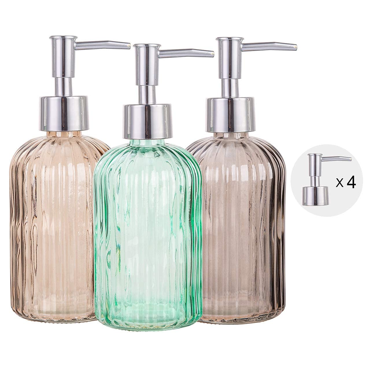Cutiset 3-Pack Glass Soap Dispenser Set – 15oz Vintage Bathroom Decor