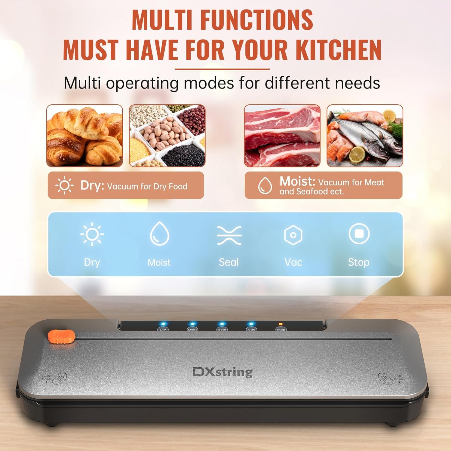 DXstring Vacuum Sealer Machine for Dry & Moist Food with Built-in Cutter