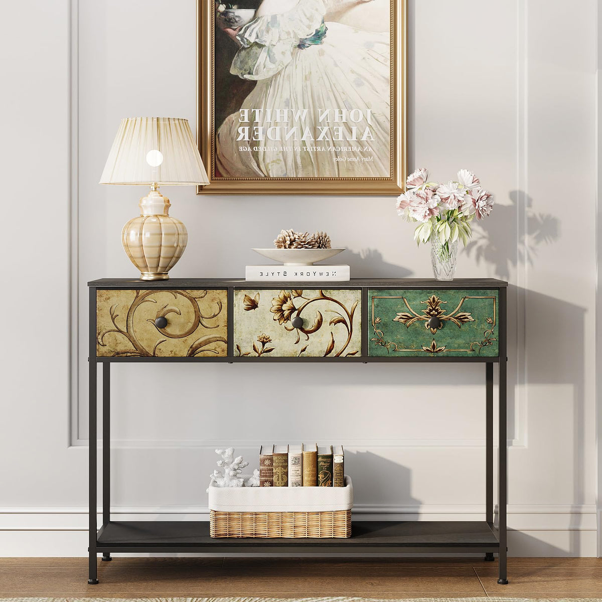 VEDECASA Console Table for Entryway with 3 Drawers Slim Hallway Table with Storage Shelf Narrow Long Sofa Table for Hallway Couch Living Room Kitchen - image 3