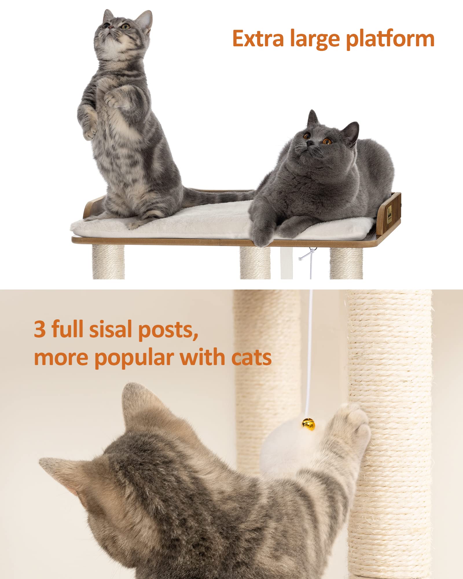 FourFurPets Cat Scratching Post – 68cm Sisal Tower – Vintage Brown