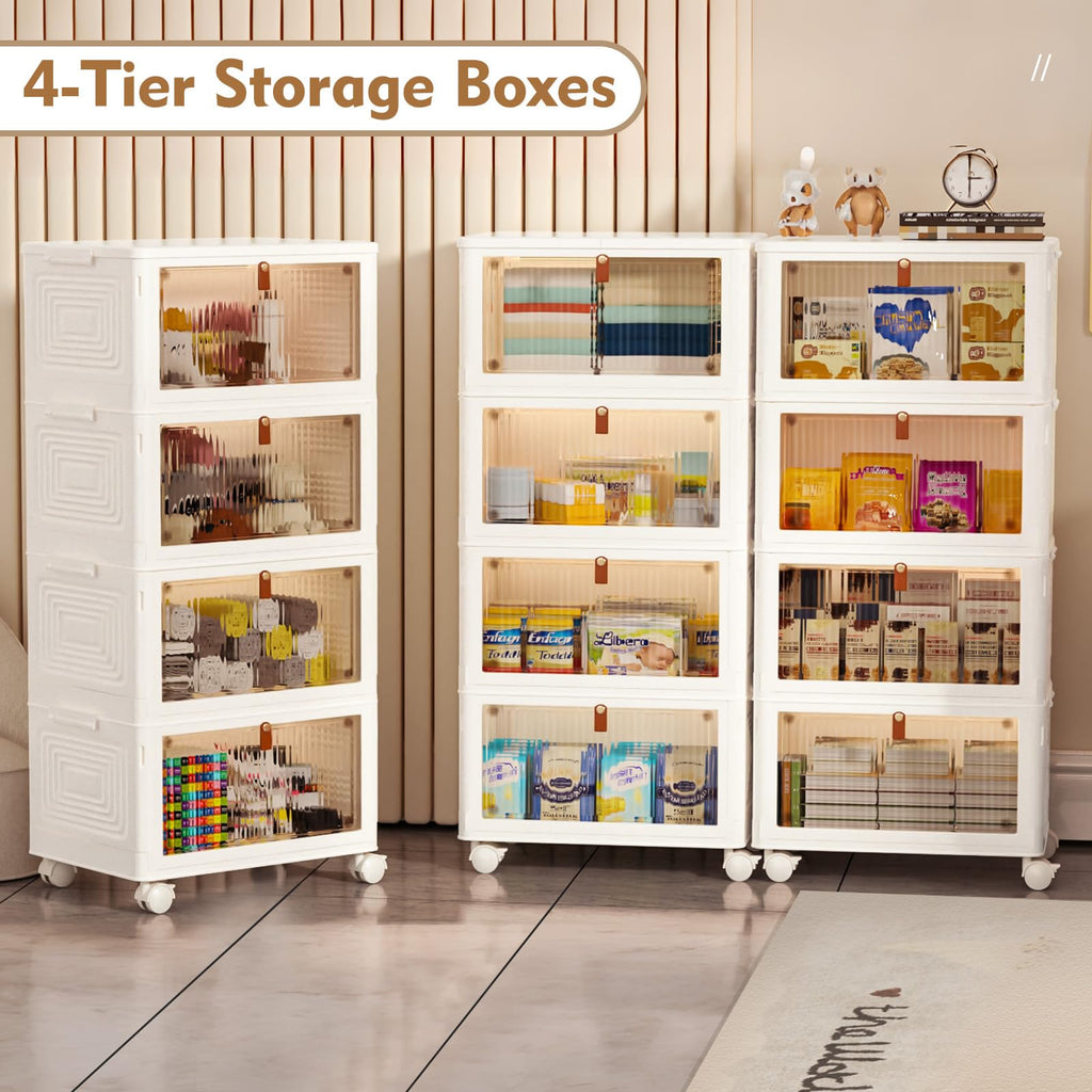 TidyTrove 4-Tier Stackable Plastic Storage Bins with Wheels | 92L