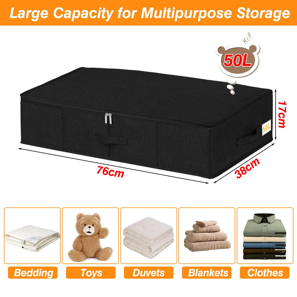 Jolof Store Underbed Storage Box with Lids | 3-Pack Foldable Fabric Bins