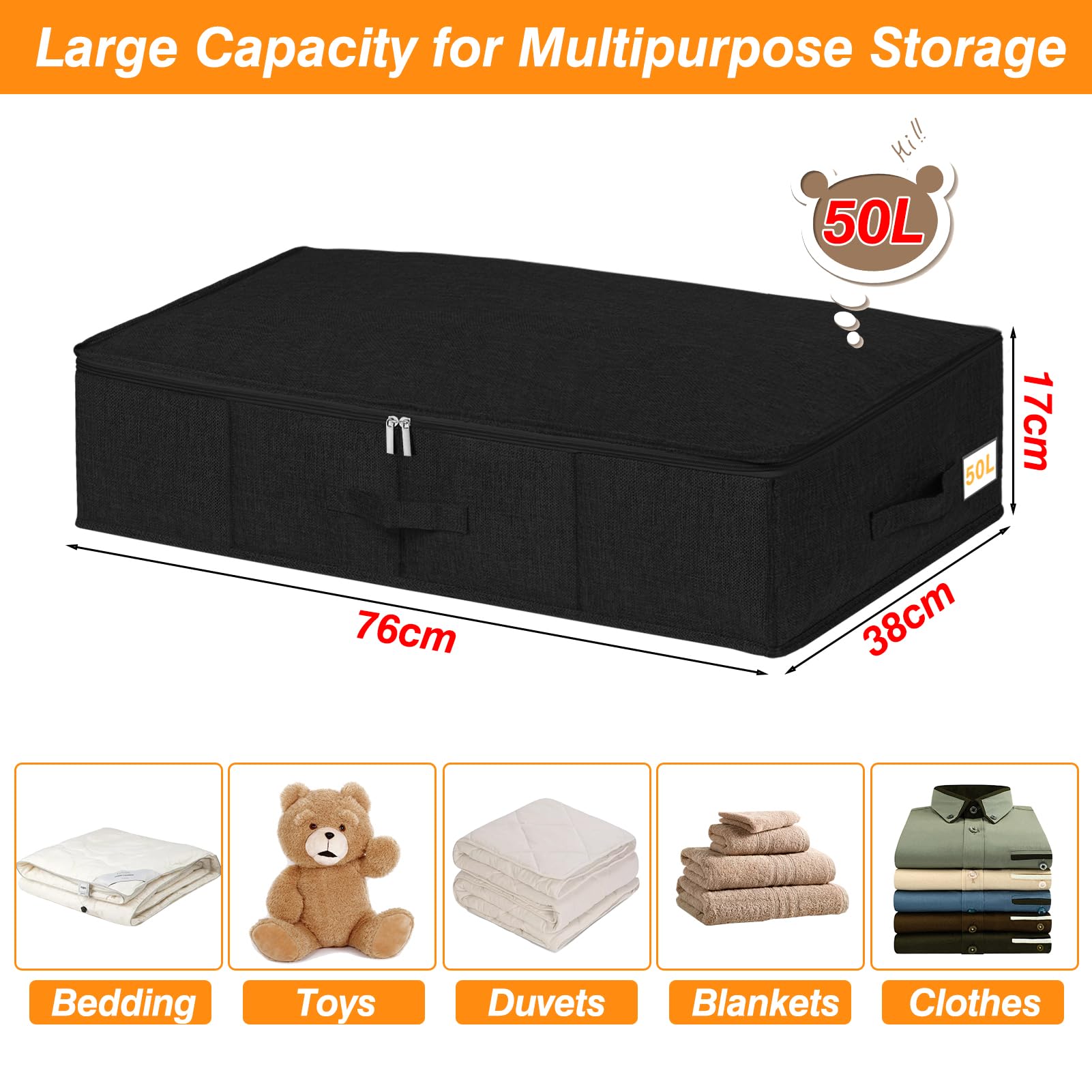 Jolof Store Underbed Storage Box with Lids | 3-Pack Foldable Fabric Bins
