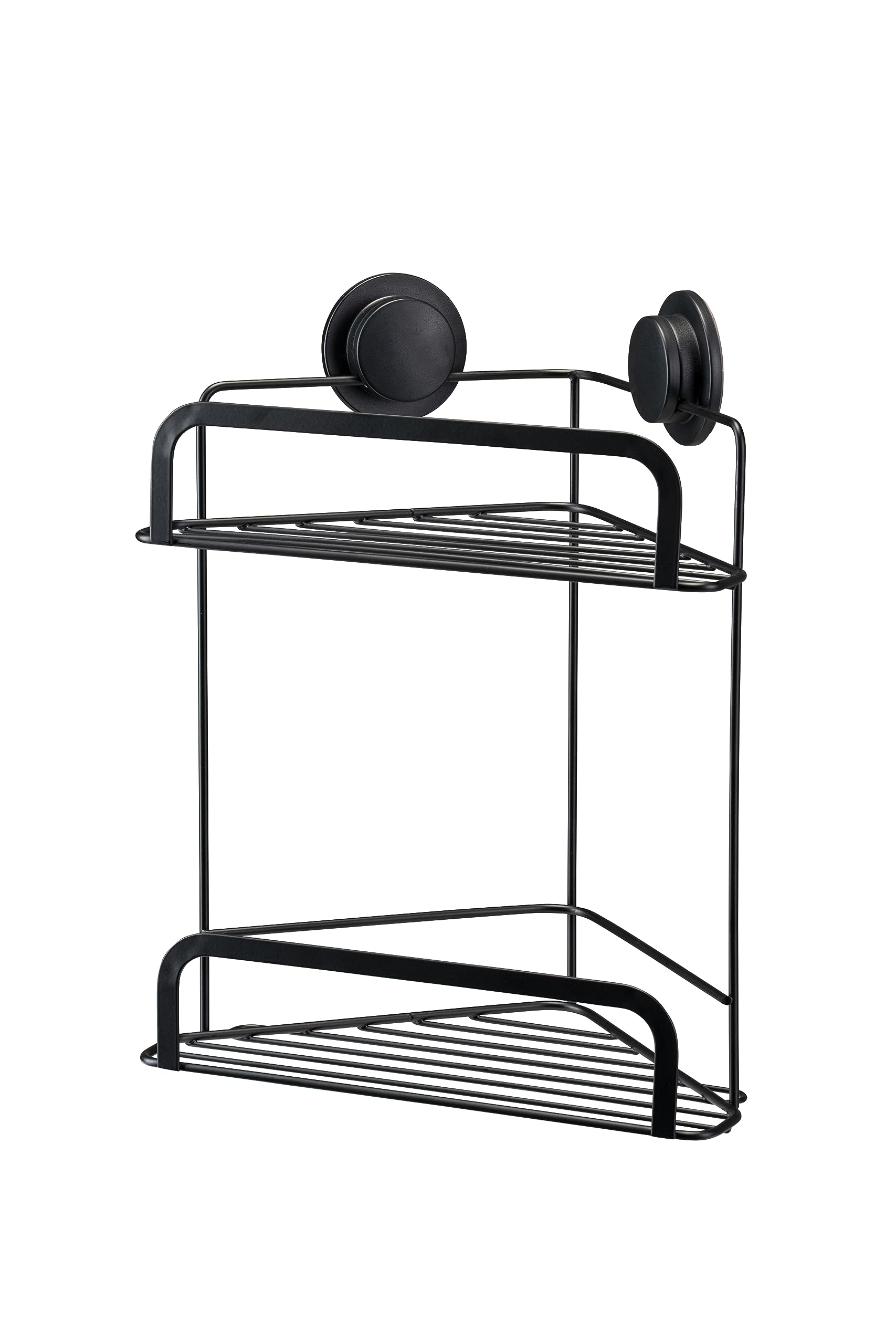 Croydex Stick 'N' Lock Corner Shower Caddy – Two Tier Matt Black