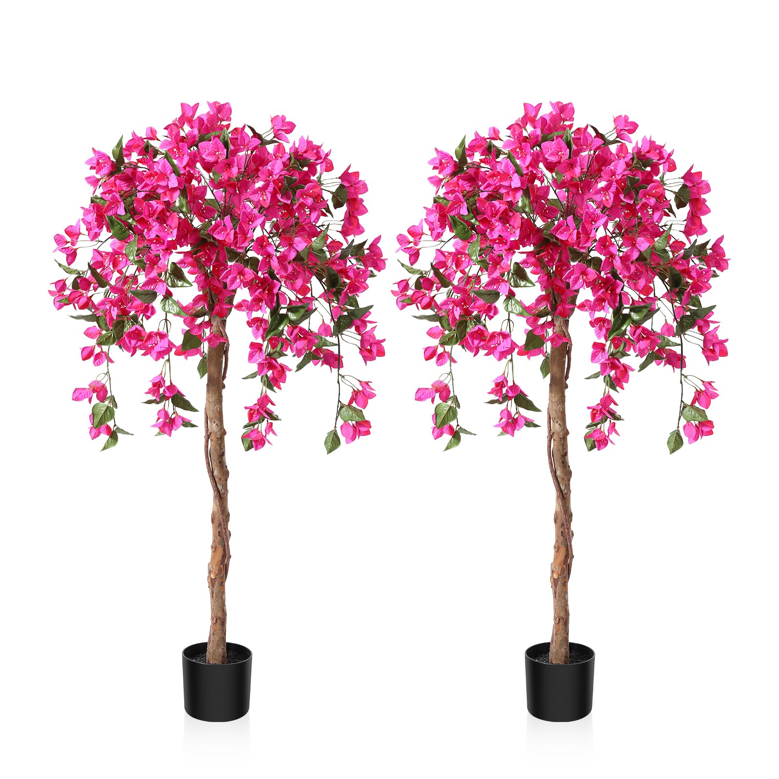 Fopamtri 120cm Pink Artificial Bougainvillea Tree - 2 Pack Faux Plant