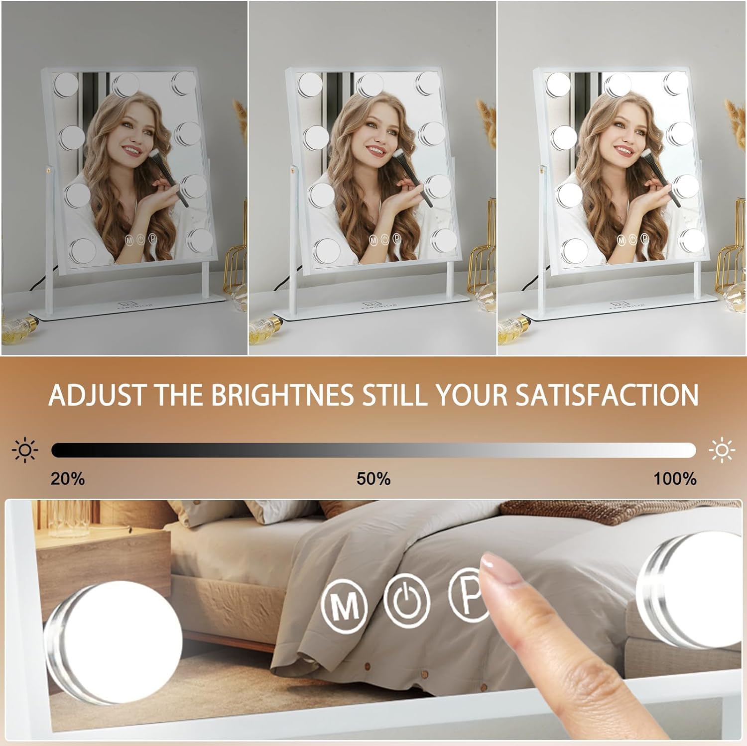 FENCHILIN Hollywood Vanity Mirror with 9 LED Bulbs and 360° Rotation