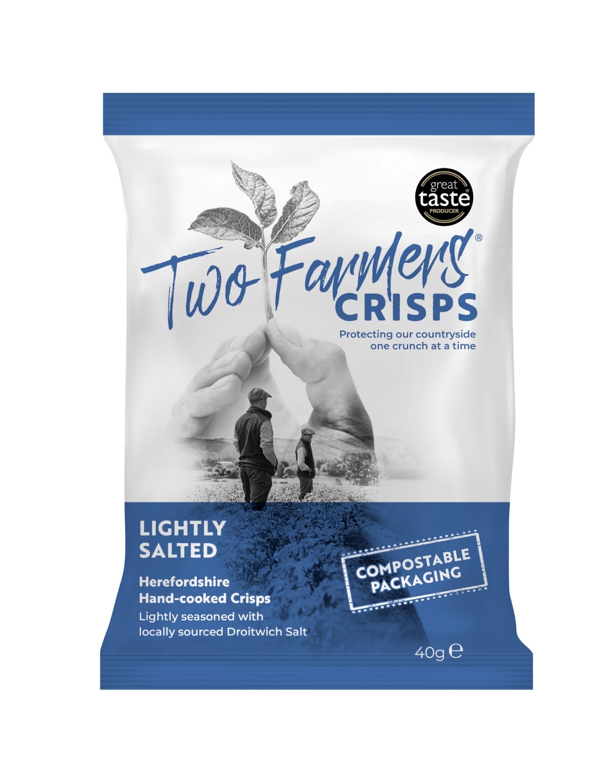 Two Farmers Lightly Salted Hand Cooked Crisps | Vegan & Gluten Free | 24x40g