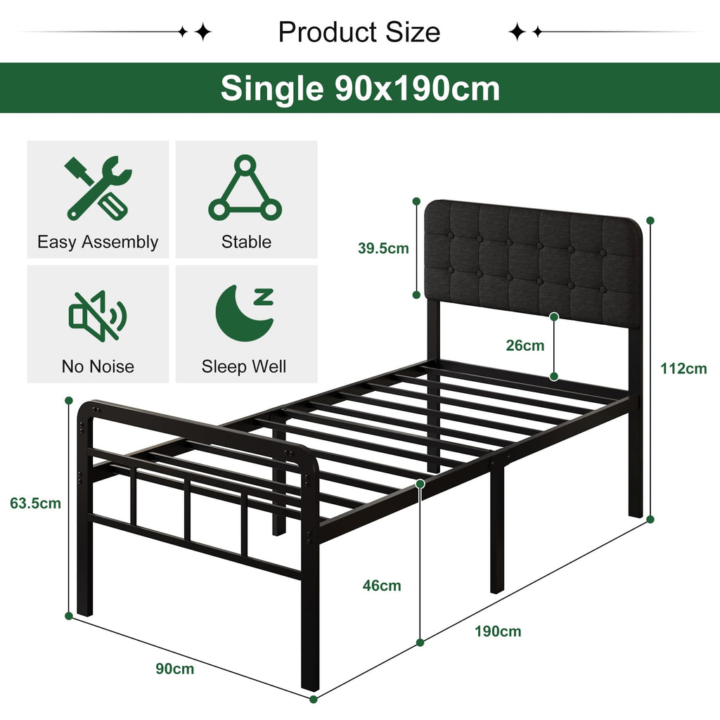 EMODA 3ft Single Bed Frame with Upholstered Headboard and Footboard - image 2