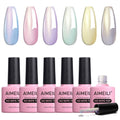 AIMEILI Pearl Glitter Top Coat Gel Polish Set - 6PCS No Wipe Shimmer Kit