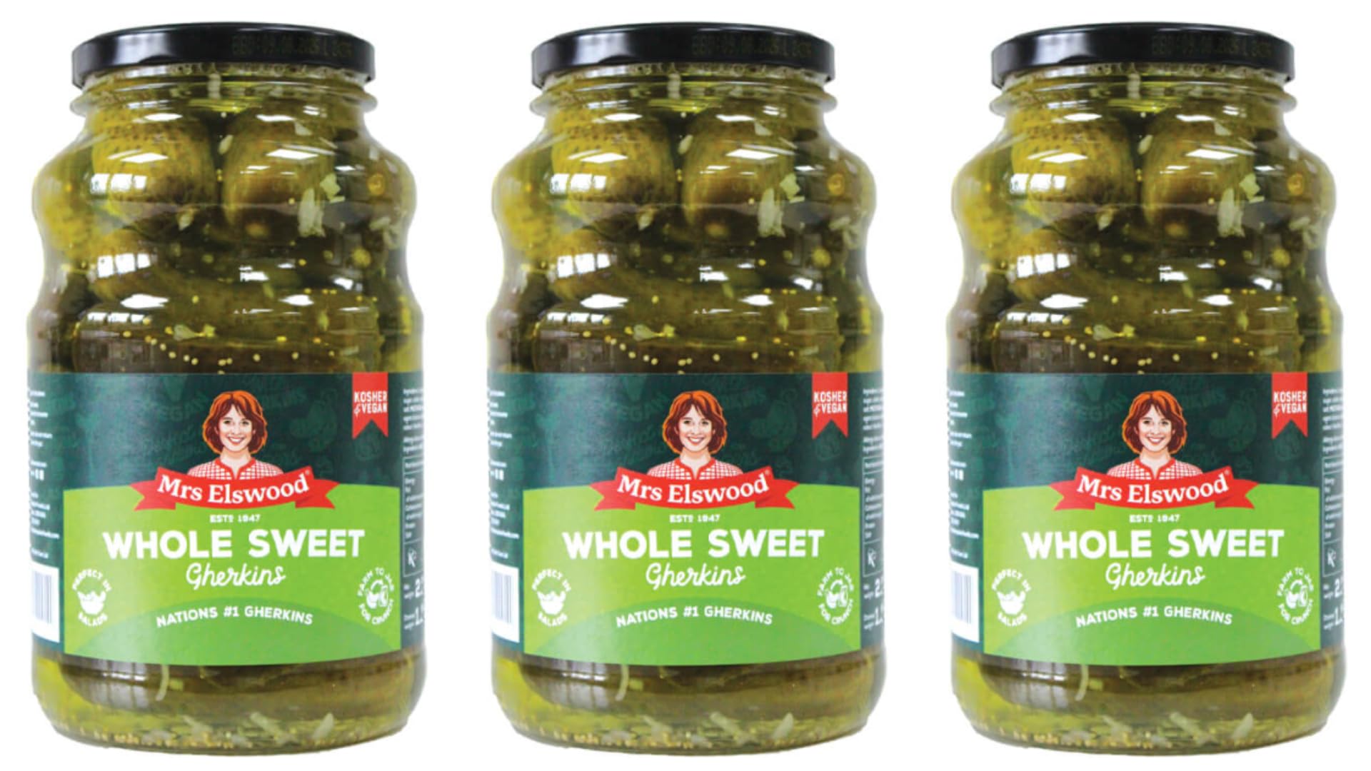 Mrs Elswood Whole Sweet Gherkins – 3 x 2.5kg Bulk Pickled Cucumbers