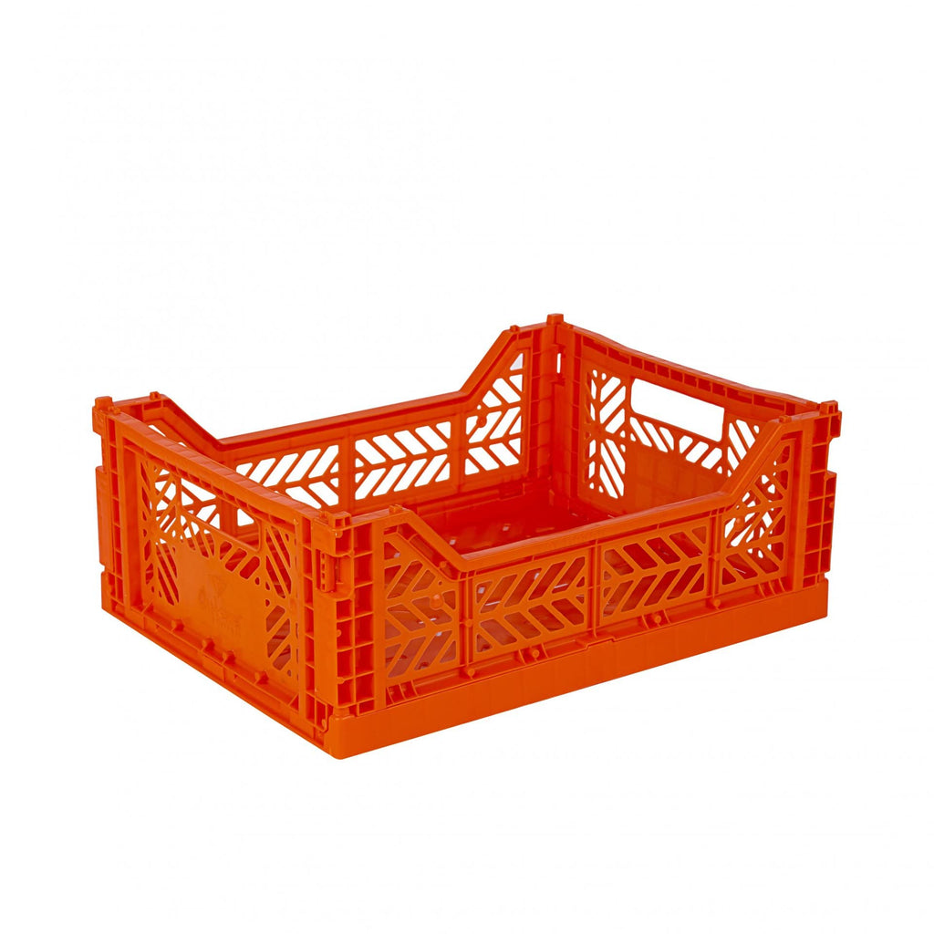 AYKASA Folding Crate, Sturdy Folding Box, Plastic, Stackable, Orange, Midi 40 x 30 x 14 cm
