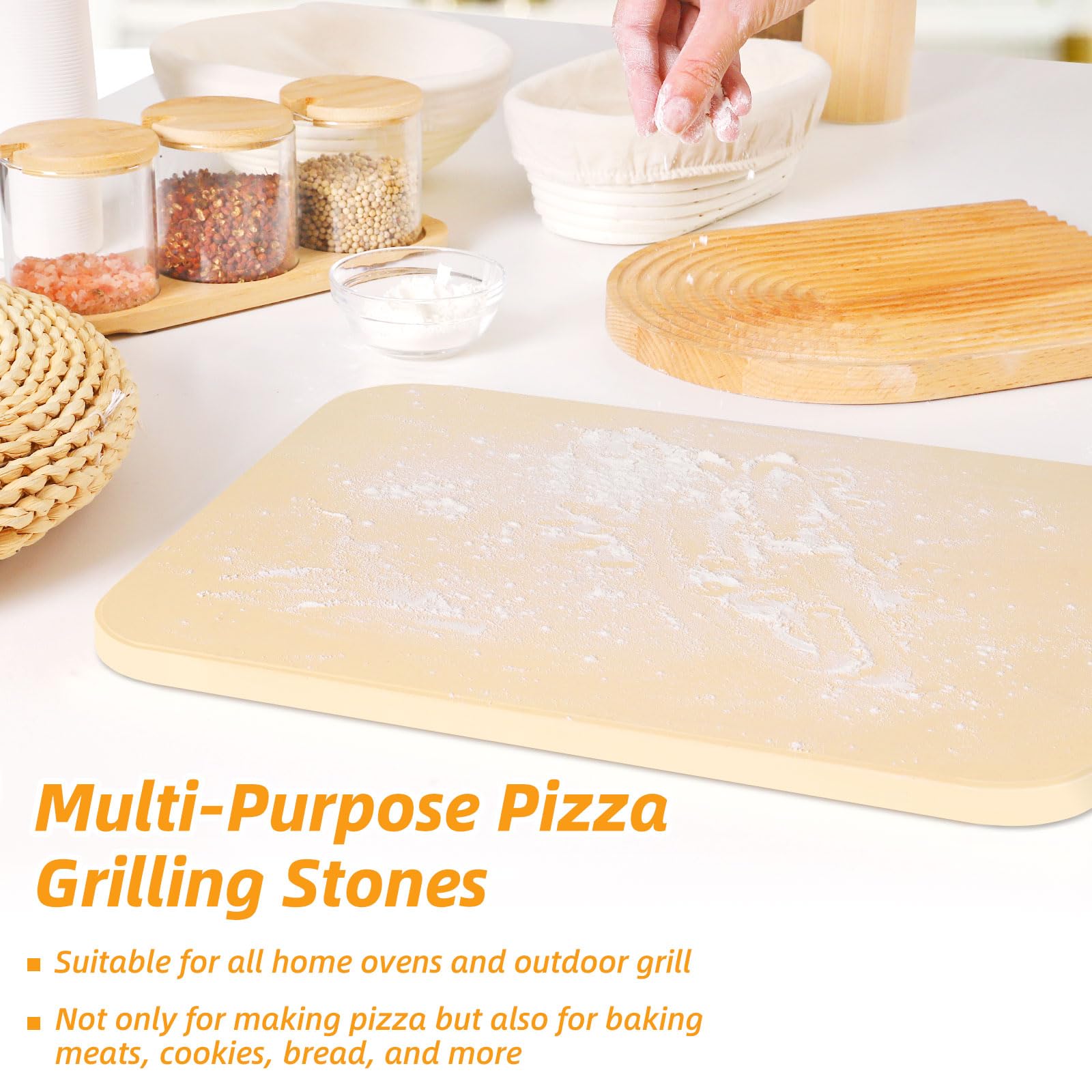 GOFOWRK Cordierite Pizza Stone Set – 38x30cm Rectangle Baking Stone, 5 PCS
