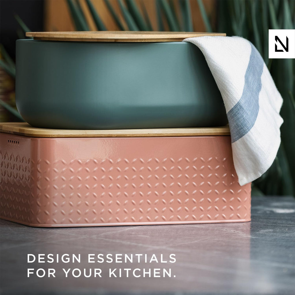 LARS NYSØM Metal Bread Box with Bamboo Cutting Board Lid & Linen Bag
