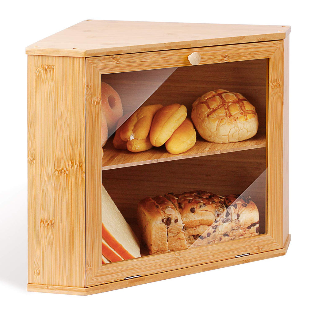 Leader Accessories Corner Bread Bin – 2-Layer Bamboo Bread Box for Kitchen