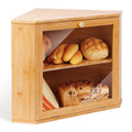 Leader Accessories Corner Bread Bin – 2-Layer Bamboo Bread Box for Kitchen