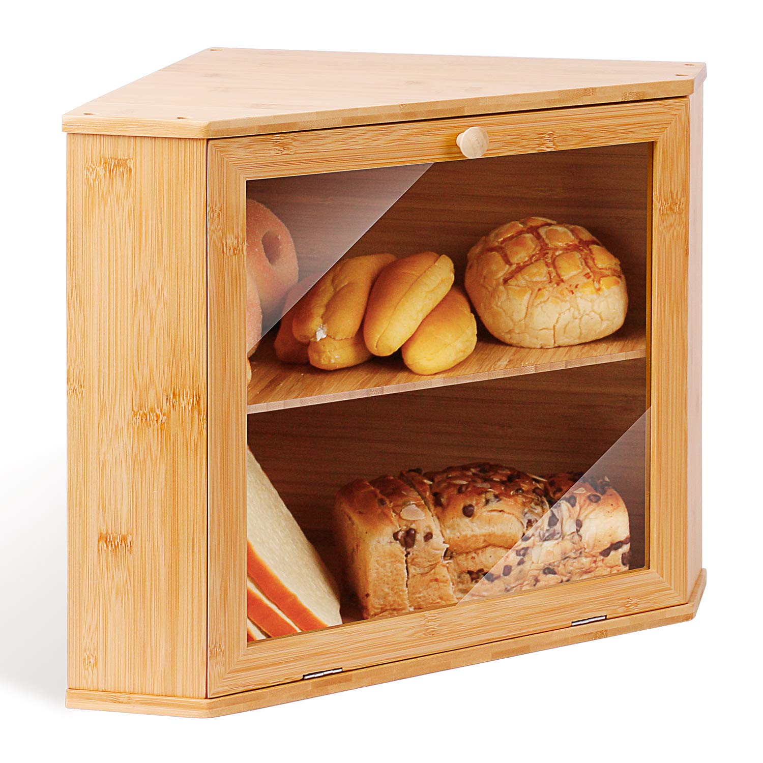Leader Accessories Corner Bread Bin – 2-Layer Bamboo Bread Box for Kitchen