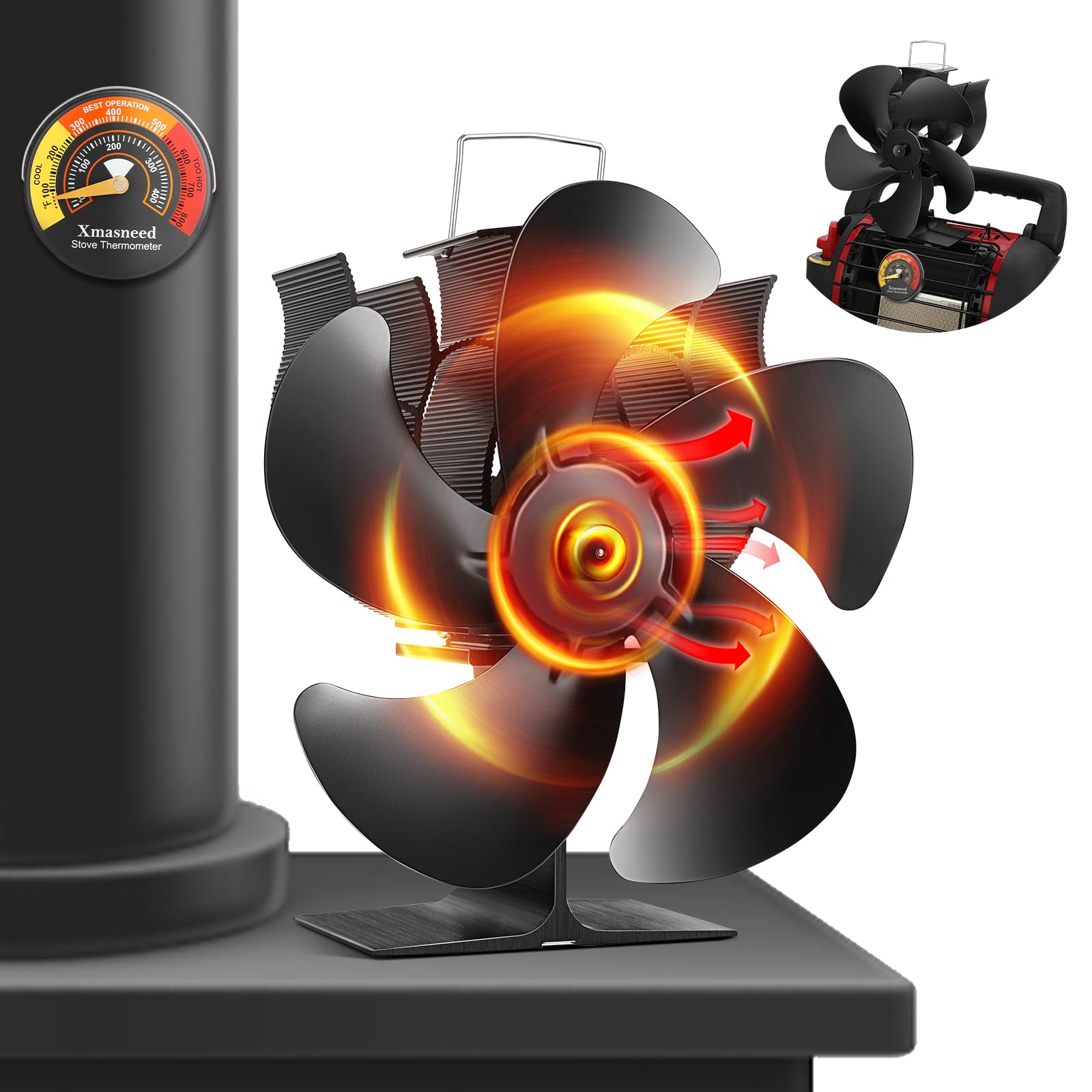 Xmasneed 5-Blade Stove Fan | Silent Heat Distribution for Log Burners
