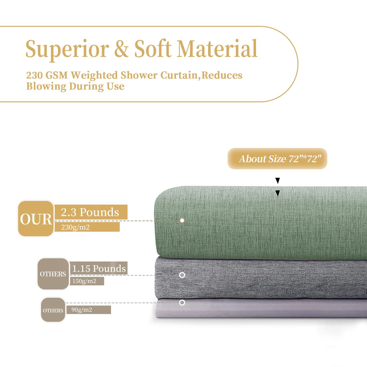 Shower Curtain, Heavy-Duty Linen-Texture Fabric Shower Curtain, Extra Soft Double-layer waterproof Shower Curtains With Smart Function Stainless - image 4
