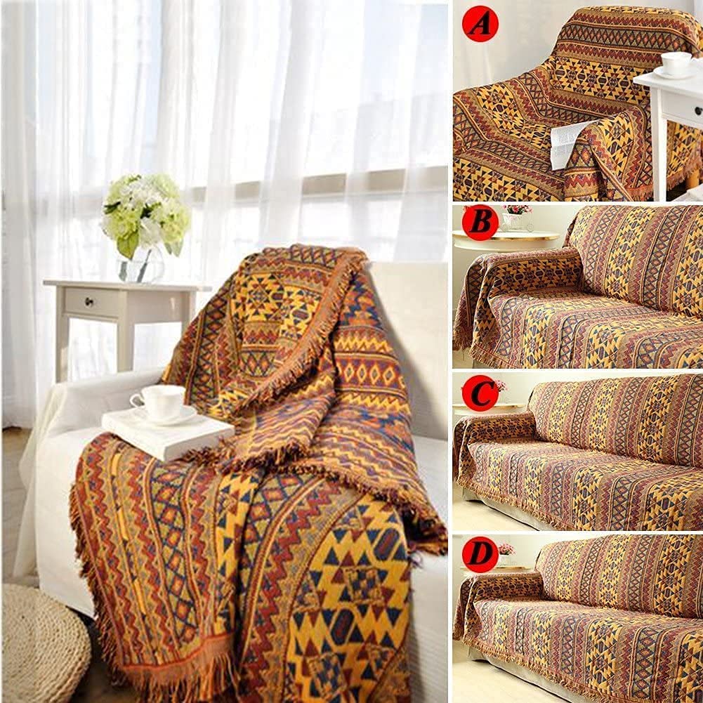 VANJOROY Bohemian Cotton Throw Blanket – Handwoven Knitted Sofa Cover