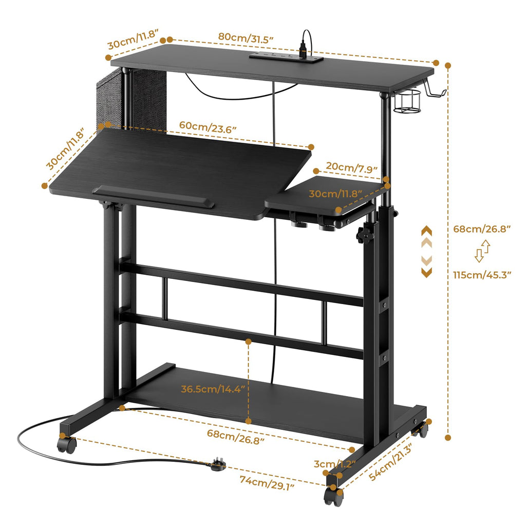 Dripex Mobile Standing Desk with LED Lights & Power Outlets | Rolling