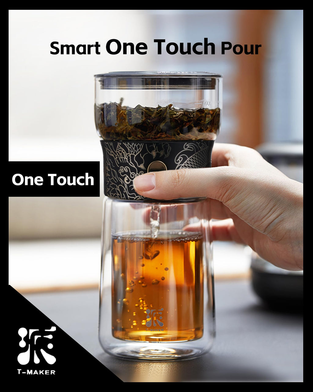 ZENS One Touch Glass Tea Maker | Portable Infuser Pot with Insulated Cup