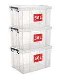 Cetomo 50L Stackable Clear Plastic Storage Boxes with Lids – 3 Pack