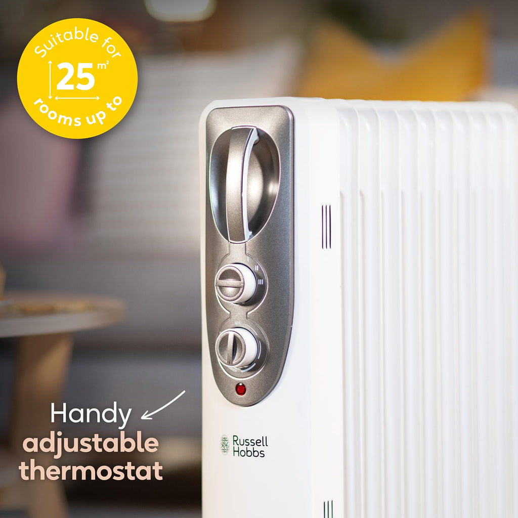 Russell Hobbs 2500W Oil Filled Radiator – 11 Fin Portable Electric Heater