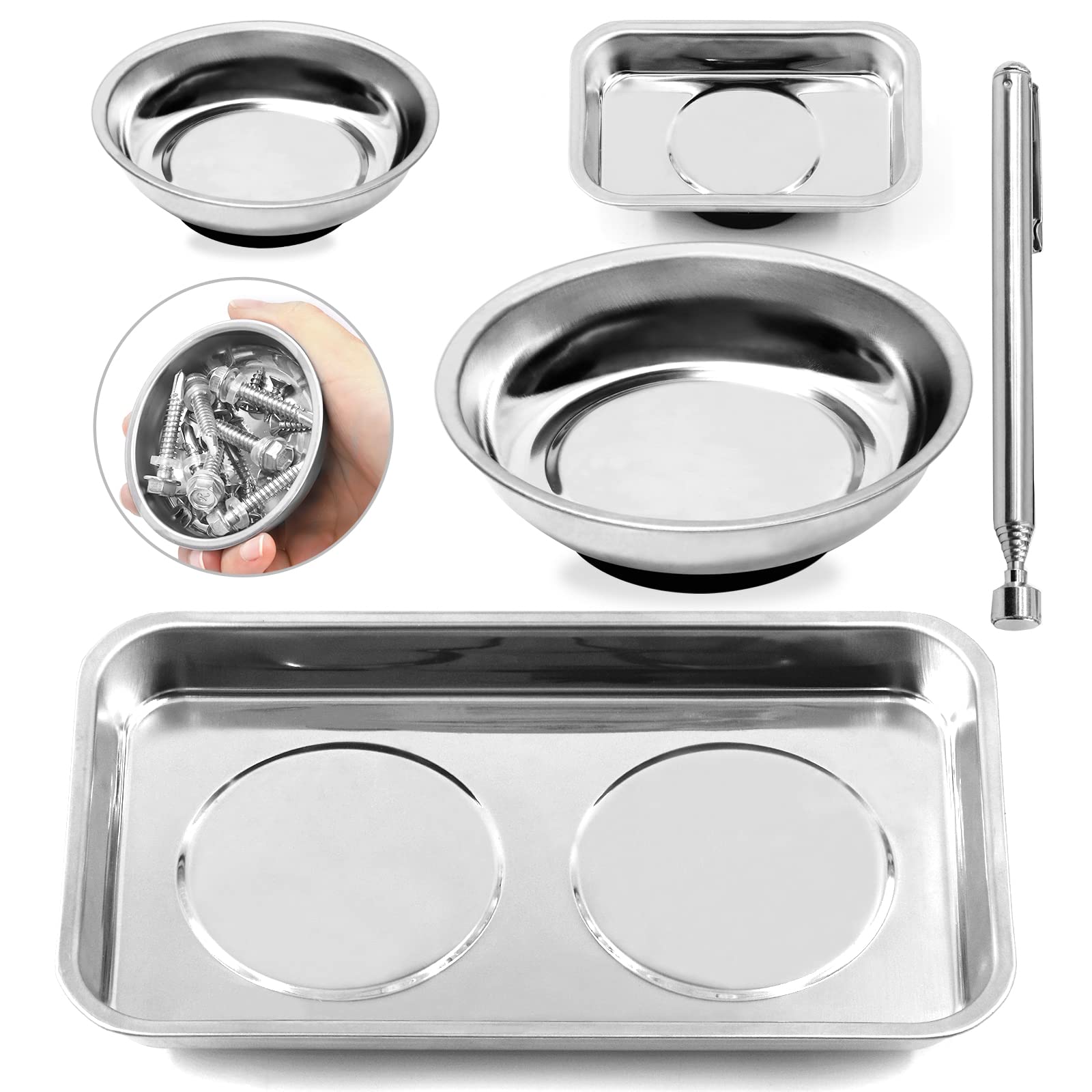 Glarks 5-Piece Magnetic Tool Tray Set with Telescopic Pickup Tool