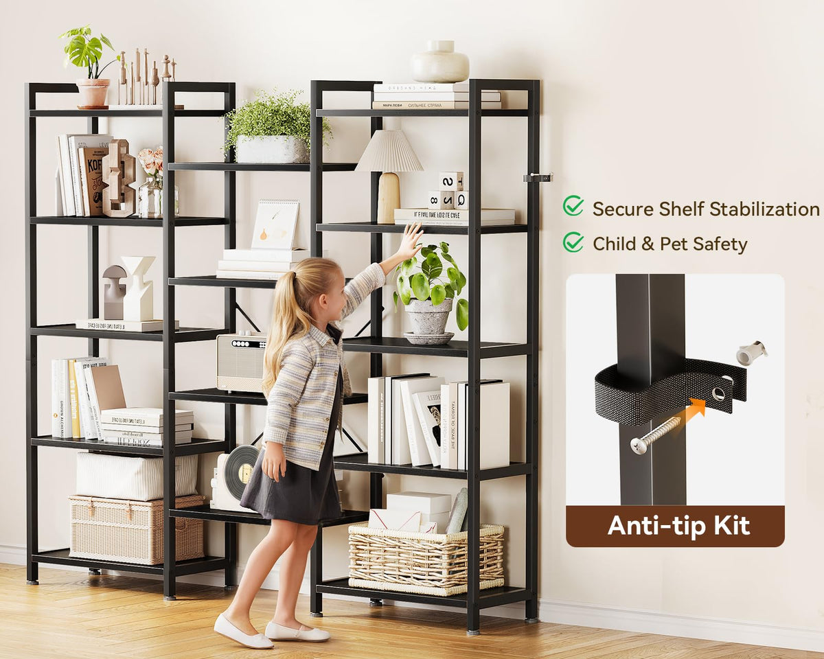 Coleshome 5-Tier Book Shelf, Industrial Bookcase, 146cmx126cm, Black - image 4