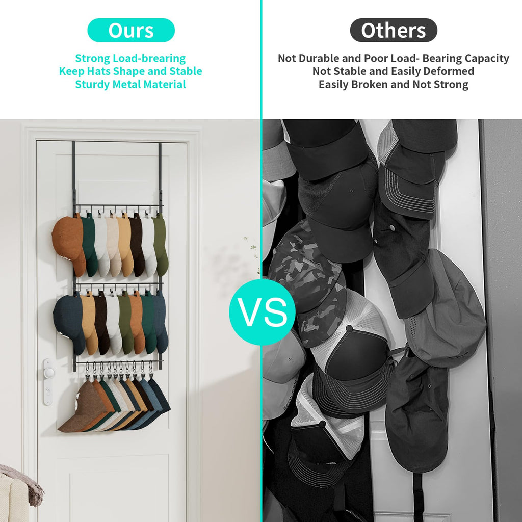 HapiRm Over Door Hat Rack - 3-Tier Wall Mounted Hat Storage Hold to 26 Caps - image 2