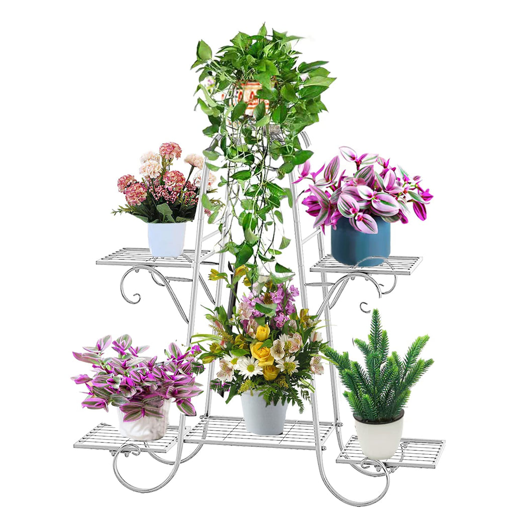 CarolynDesign 6 Tier Metal Plant Stand | White Indoor Outdoor Flower Shelf