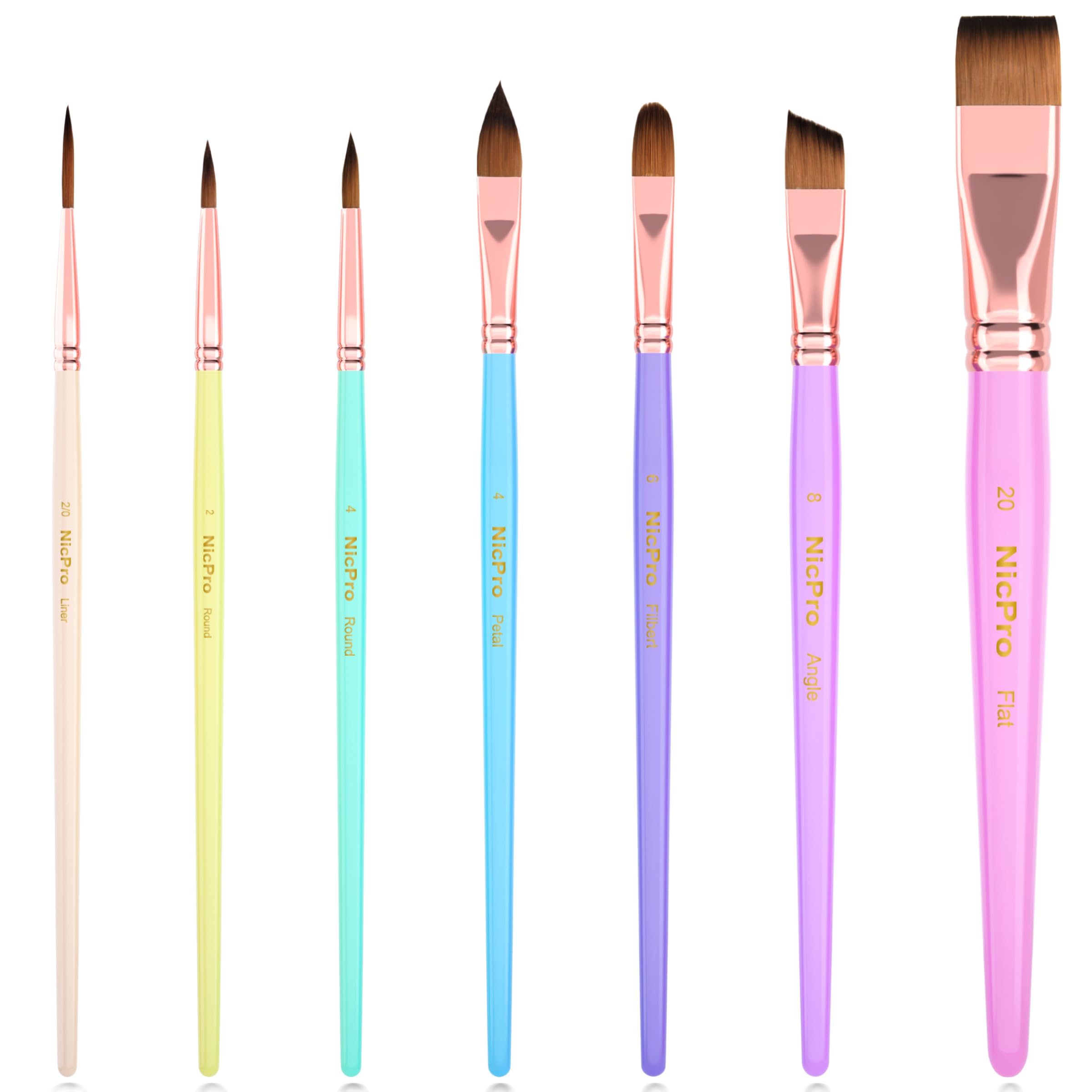 Nicpro 7pcs Face Paint Brush Set – Pastel Synthetic Nylon Art Brushes
