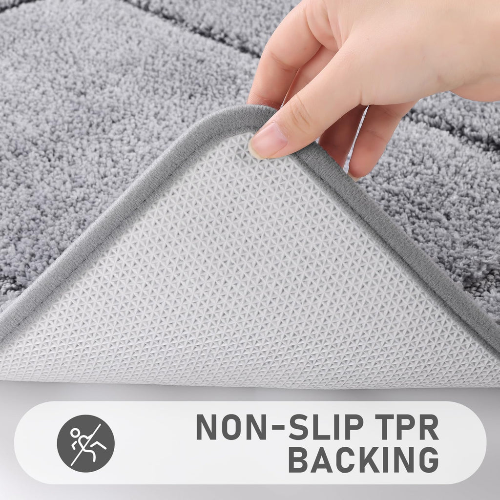 Pauwer 3-Piece Microfiber Bath Mat Set | Non-Slip Absorbent Rugs, Grey