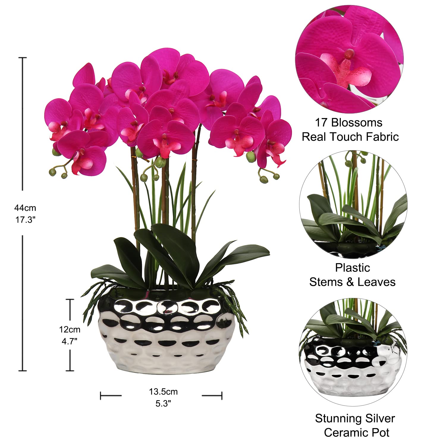 17" Real Touch Artificial Phalaenopsis Orchid in Silver Pot