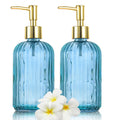 Glass Soap Dispenser – 14oz Refillable Blue Bottle, 2 Pack