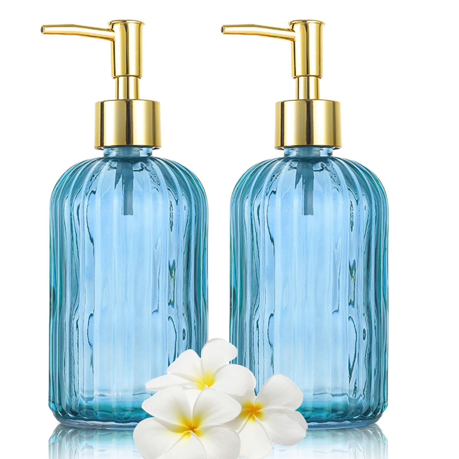 Glass Soap Dispenser – 14oz Refillable Blue Bottle, 2 Pack