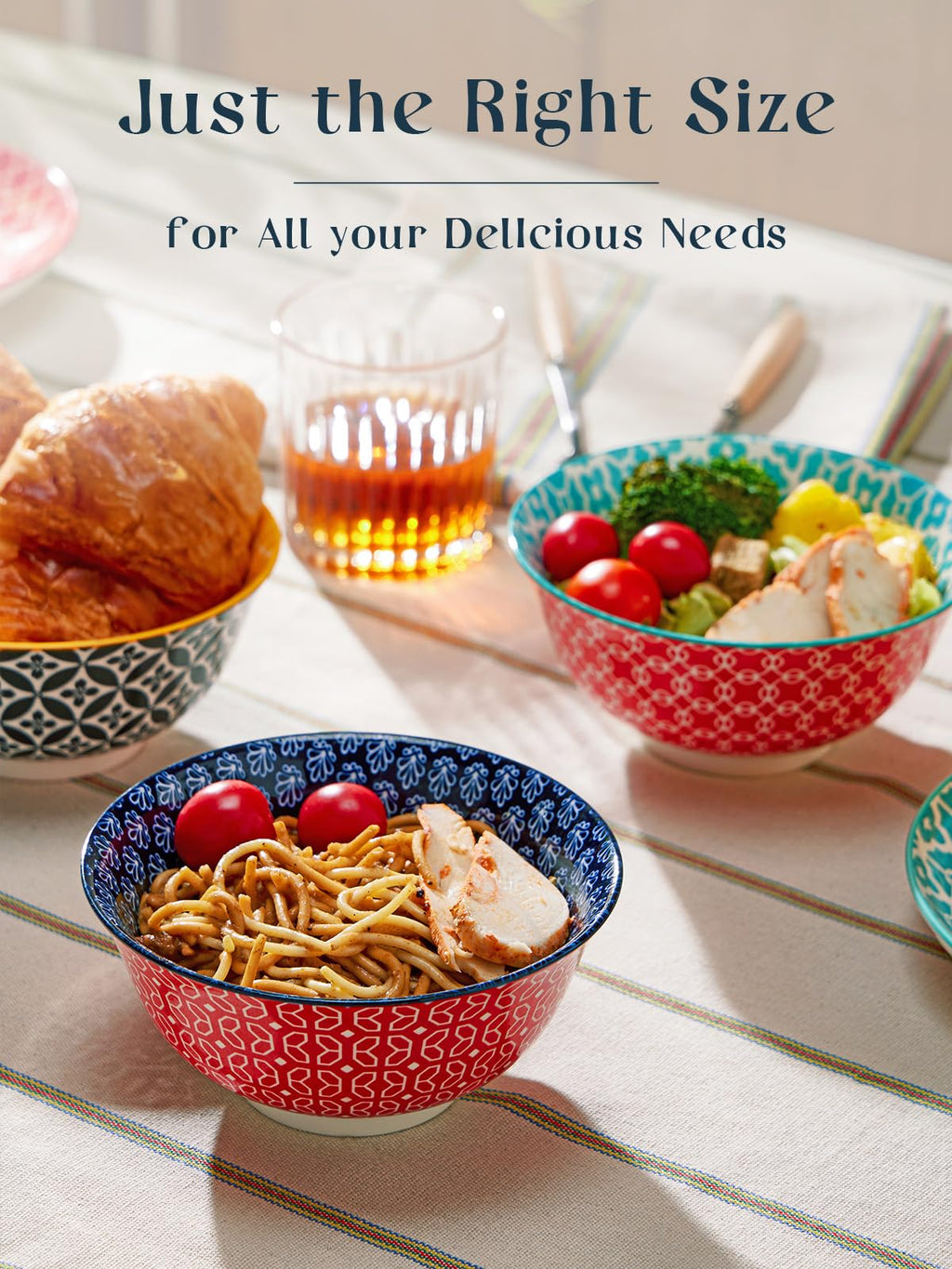 DOWAN Porcelain Cereal Bowls Set of 6 | 680ml Deep Soup & Salad Bowls
