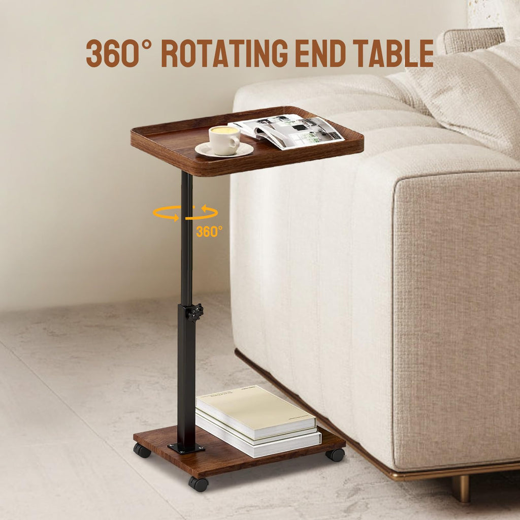 YYW Adjustable C Shaped Side Table with Wheels, 360° Swivel Sofa Table - image 3