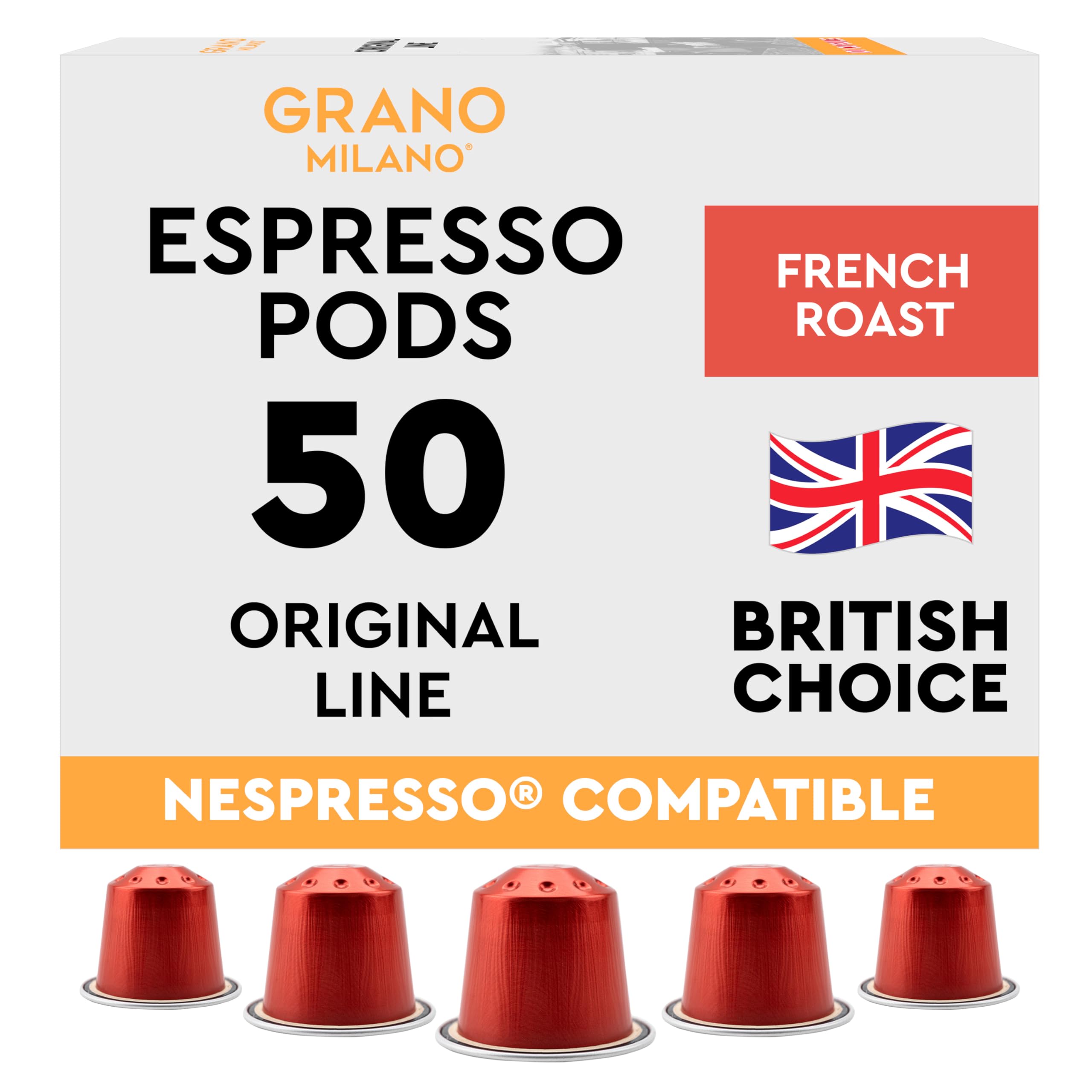 Grano Milano French Roast Coffee Pods - 50 Nespresso Compatible Capsules