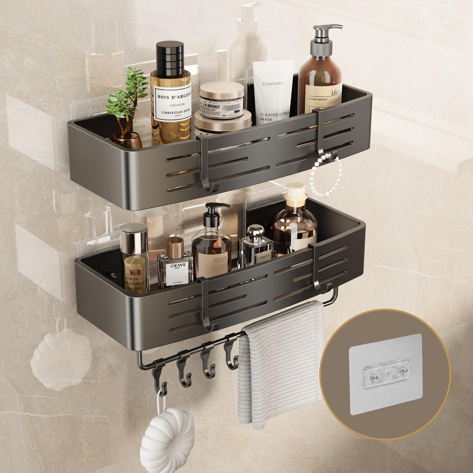 Voldra Shower Caddy – 2 Pack Adhesive Space Aluminum Bathroom Shelves