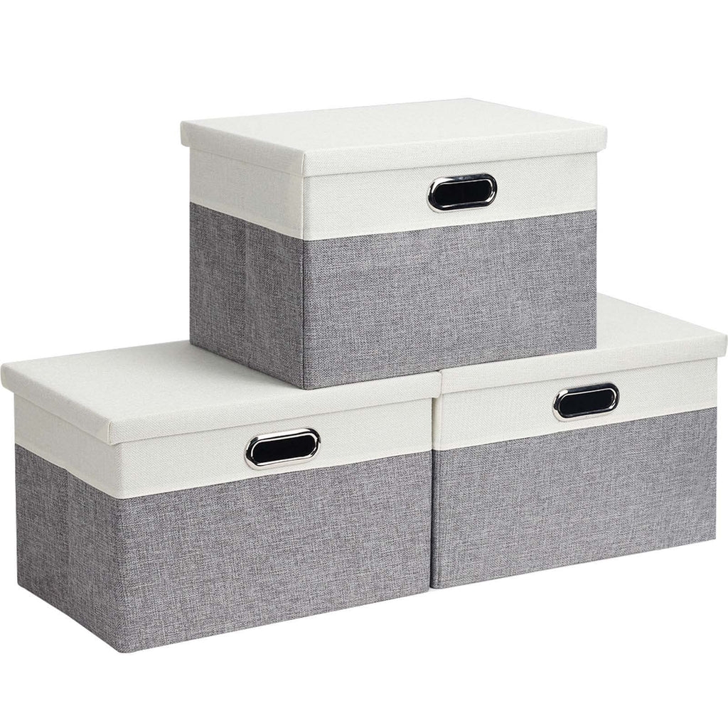 Febzoce Foldable Fabric Storage Bins with Lids - 3 Pack Extra Large Grey