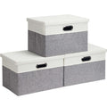 Febzoce Foldable Fabric Storage Bins with Lids - 3 Pack Extra Large Grey