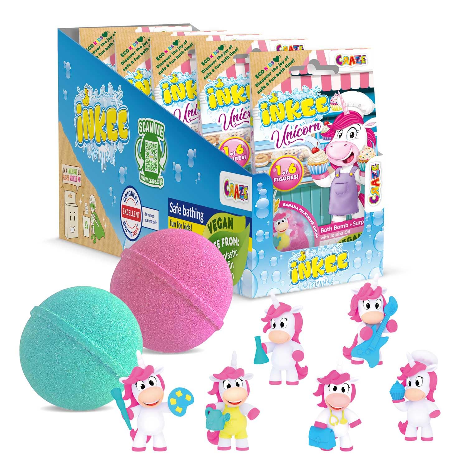 INKEE Unicorn Bath Bombs for Kids - 5 Pack with Surprise Toys