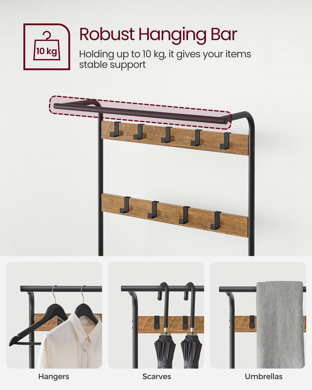 VASAGLE 4-in-1 Coat Rack with Shoe Storage Bench and 9 Hooks – Industrial