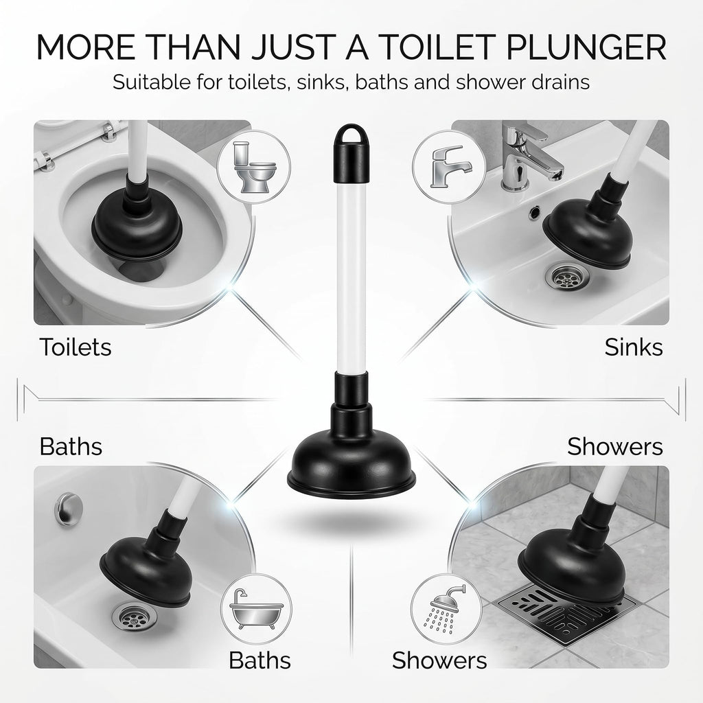 Heavy Duty Drain Unblocker Sink Plunger 9 inch Strong Handle & 4 inch Rubber Cup for Toilet Shower Bathroom Kitchen Drains Powerful Suction Tool Fast - image 5