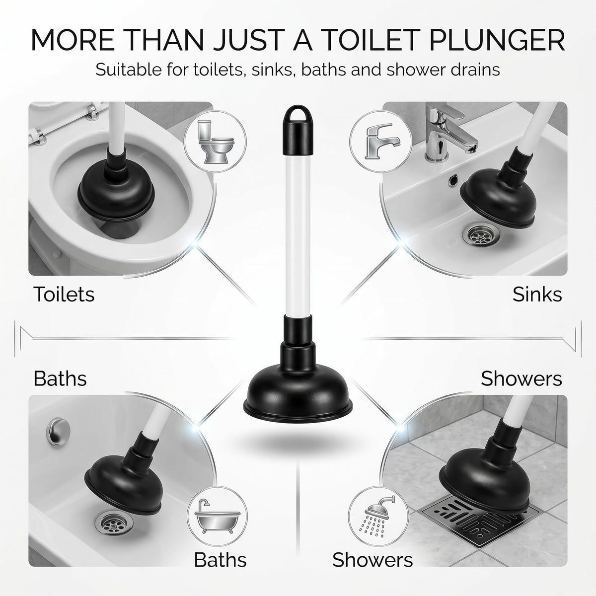 Heavy Duty Drain Unblocker Sink Plunger 9 inch Strong Handle & 4 inch Rubber Cup for Toilet Shower Bathroom Kitchen Drains Powerful Suction Tool Fast - image 5