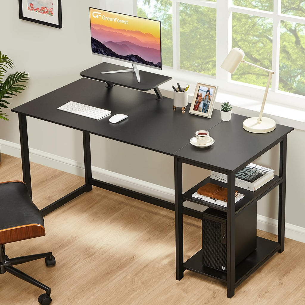 GreenForest Office Desk 140cm with Monitor Stand, Black - image 2