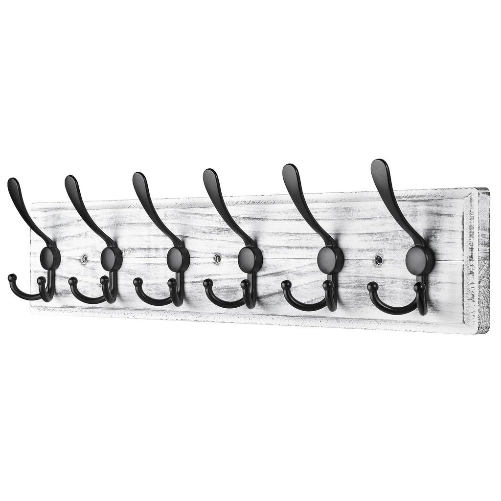 PHINGEER Wall Mounted Coat Rack – 6 Triple Hooks Heavy Duty Pine Wood