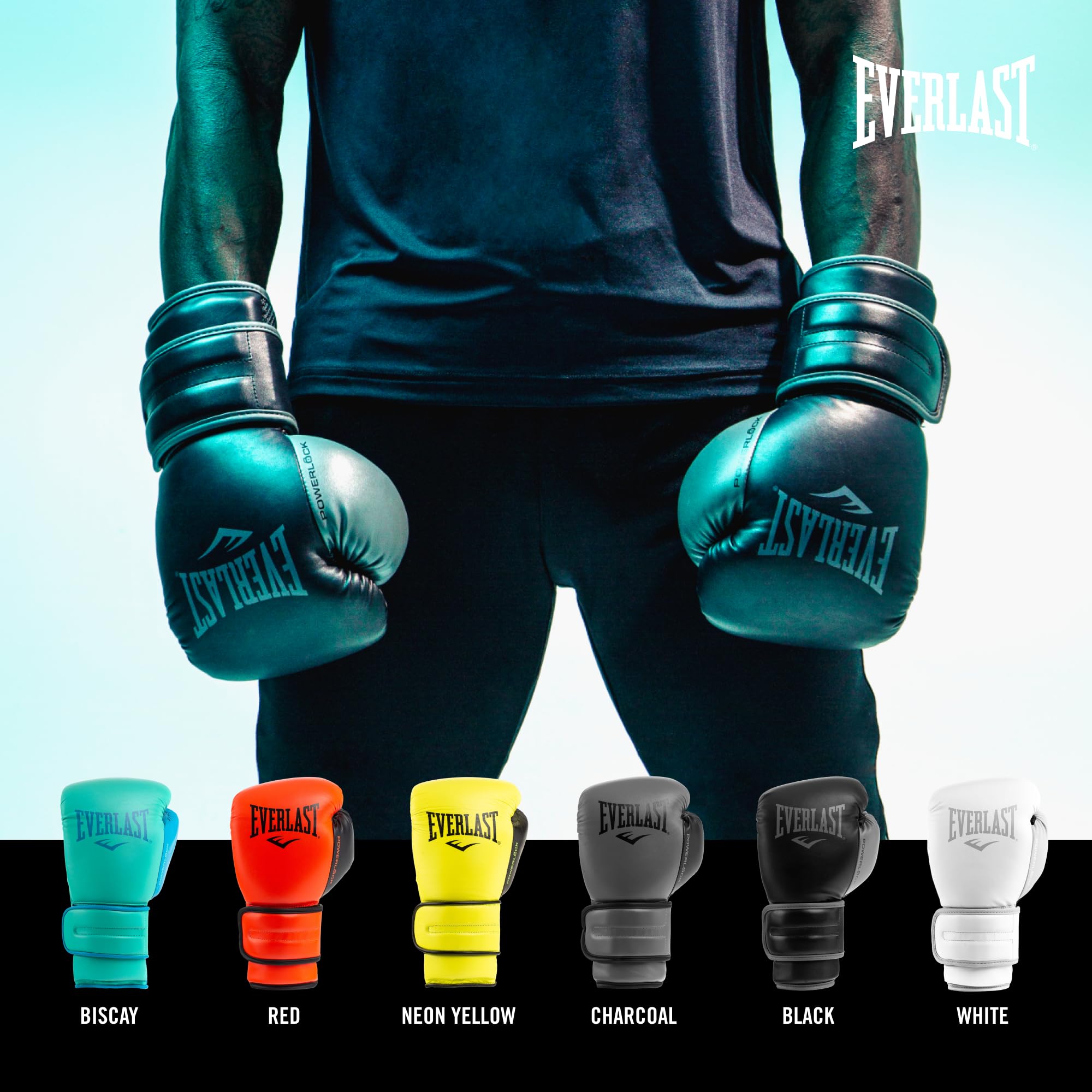 Everlast Powerlock 2R Training Gloves | Black Synthetic Leather | 14oz