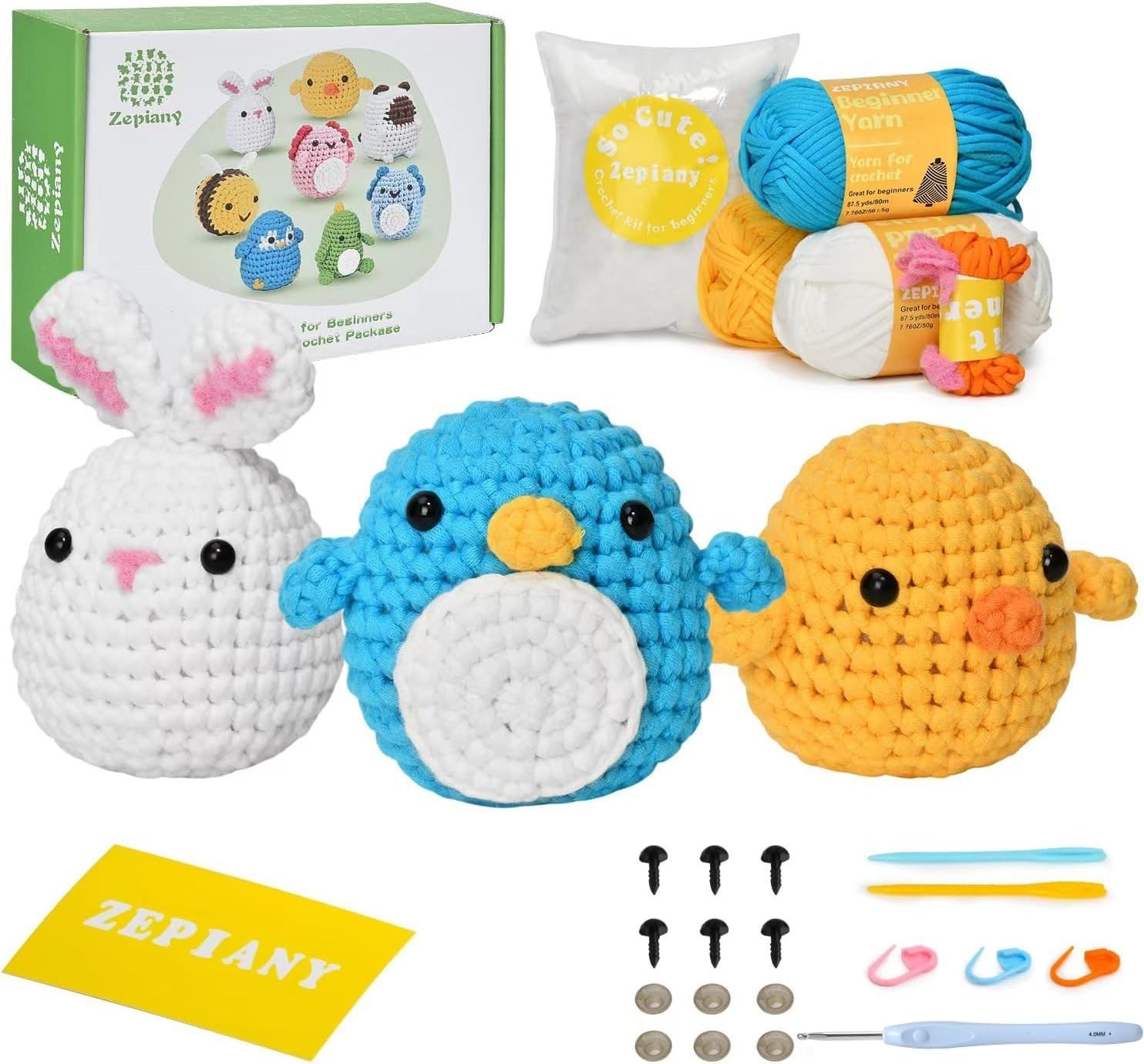 Zepiany Beginner Crochet Kit - Amigurumi Animal Set with Video Tutorials